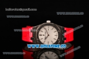 Audemars Piguet Royal Oak Lady Swiss Quartz Steel Case with Red Leather Strap White Dial and Stick Markers