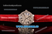 Cartier Ballon Bleu De Small Swiss Quartz Steel Case with Diamonds Bezel White Dial and Red Leather Strap - Black Markers