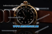 Rolex GMT-Master II Asia 2813 Automatic Steel Case with Black Dial and Brown Nylon Strap Dot Markers