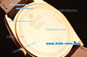 Rolex Cellini Danaos Swiss Quartz Yellow Gold Case with Brown Leather Strap Gold Dial Stick Markers