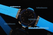 Hublot Big Bang Chronograph Swiss Valjoux 7750 Automatic Movement PVD Case with Blue Diamond Bezel and Blue Rubber Strap