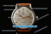 Omega Seamaster Citizen Automatic Movement Steel Case White Dial With Stick Markers Brown Leather Strap