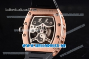 Richard Mille RM 51-01 Tourbillon Tiger and Dragon Asia Manual Winding Rose Gold Case with Seleton Dial and Black Rubber Strap Diamonds Bezel