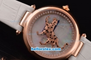 Cartier Le Cirque Animalier de Cartier Swiss Quartz Rose Gold Case with White MOP Dial and White Leather Strap