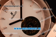 Hublot Classic Fusion Tourbillon Manual Winding Rose Gold Case with White Dial and Black Leather Strap