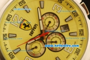 Ferrari Automatic Full Steel Case with Yellow Dial and Three Subdials-SS Strap