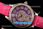 Jaeger-LeCoultre Lady Miyota Quartz Steel Case with White MOP Dial Purple Stick Markers and Hot Pink Leather Strap - Diamonds Bezel