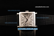 Franck Muller Master Square Swiss ETA 2824 Automatic Movement Steel Case with White Dial and Black Leather Strap