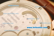 Vacheron Constantin Swiss Tourbillon Manual Winding Rose Case with White Dial and Brown Leather Strap