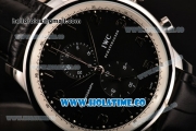 IWC Portuguese Chrono Miyota Quartz Steel Case with Black Dial Black Leahter Strap and Arabic Numeral Markers