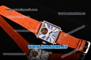 Minorva Swiss Tourbillon Manual Winding Steel Case with White Dial Orange Leather Strap and Blue Roman Numeral Markers