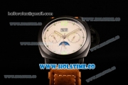 Panerai PAM 596 Luminor Vintage Moon Phase Asia Automatic PVD Case with White Dial Dot Markers and Brown Leather Strap