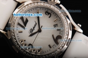 Chopard Happy Sport Quartz Movement White Dial with Diamond Bezel and White Rubber Strap-Lady Model