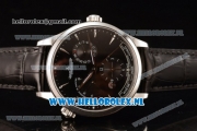 1:1 Jaeger-LECoultre Master Georgraphic Miyota 9015 Automatic Steel Case with Black Dial Stick Markers and Black Genuine Leather