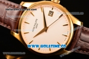 Patek Philippe Calatrava Miyota 9015 Automatic Yellow Gold Case with White Dial and Brown Leather Strap - Stick Markers