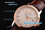 Vacheron Constantin Patrimony Swiss ETA 2836 Automatic Rose Gold Case with Stick Markers White Dial and Brown Leather Strap