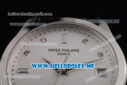 Patek Philippe Calatrava Miyota 9015 Automatic Steel Case with White Dial Black Leather Strap and Diamonds Markers