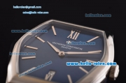 Vacheron Constantin Malte Miyota OS2035 Quartz Steel Case with Blue Leather Strap Blue Dial Stick Markers