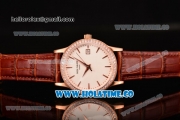 Patek Philippe Calatrava Swiss ETA 2824 Automatic Rose Gold Case with Stick Markers Diamonds Bezel and White Dial