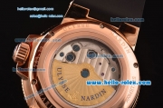 Ulysse Nardin Marine Chronometer Manufacture Power Reserve Asia ST25 Automatic Rose Gold Case with Black Rubber Strap White Dial Roman Markers