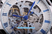 Patek Philippe Skeleton Manual Winding Movement with Blue Marking and Black Leather Strap