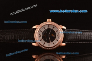 Patek Philippe Calatrava Swiss Quartz Rose Gold Case with Diamond Bezel and Black Leather Strap