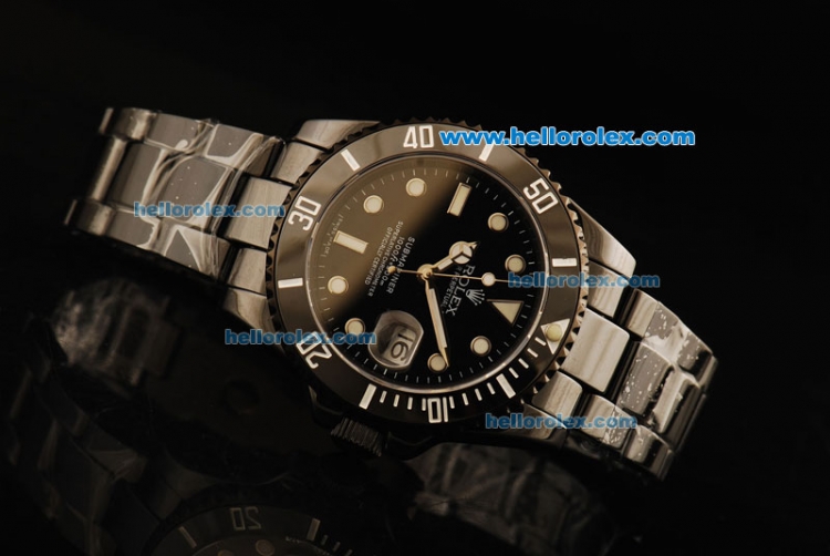 Rolex Submariner Automatic Movement Full Black Ceramic with Black Dial and White Markers - Click Image to Close