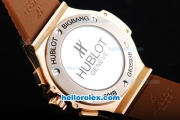 Hublot Big Bang Chronograph Miyota Quartz Movement Rose Gold Case with Black Dial-Red Stick Marking and Brown Rubber Strap