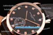 Vacheron Constantin Malte Miyota Quartz Rose Gold Case with Black Leather Bracelet Diamond Markers and Black Dial