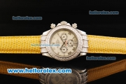 Rolex Daytona Chronograph Miyota Quartz Movement Diamond Bezel with Roman Numerals and White Dial - Yellow Leather Strap