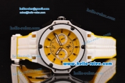 Hublot King Power Ferrari Chrono Miyota OS20 Quartz Steel Case with White Rubber Strap Yellow Dial