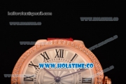 Cartier Ballon Bleu De Small Swiss Quartz Rose Gold Case with Diamonds Bezel White Dial and Red Leather Strap - Black Markers