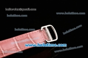 Cariter Tank Anglaise Swiss Quartz Stainless Steel Case with Pink Leather Strap Diamond Bezel and White Dial