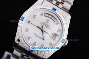 Rolex Day-Date Oyster Perpetual Automatic with Diamond Bezel,White MOP Dial and Diamond Marking-Big Calendar