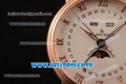 BlancPain Villeret Moonphase & Complete Calendar Miyota 9015 Automatic Rose Gold Case with White Dial Brown Leather Strap and Roman Numeral Markers (AAAF)