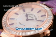 Franck Muller Ronde Miyota Quartz Rose Gold Case with Purple Leather Bracelet Diamond Bezel and Purple Stick Markers