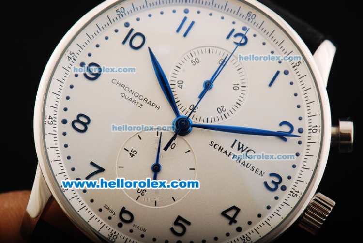 IWC Portuguese Chronograph Quartz Movement Steel Case with White Dial and Blue Hands - Click Image to Close