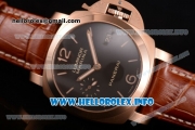 Panerai PAM 393 Luminer Marina Clone P.9000 Automatic Rose Gold Case with Black Dial and Yellow Stick/Arabic Numeral Markers - 1:1 Original (ZF)