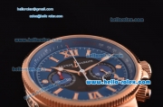 Ulysse Nardin Maxi Marine Chrono Japanese Miyota OS20 Quartz Rose Gold Case with Blue Rubber Strap and Black/Blue Dial