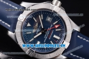 Breitling Avenger II GMT Swiss ETA 2824 Automatic Steel Case with Blue Dial Stick Markers and Blue Leather Strap