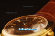 Omega Seamaster Co-Axial Automatic Yellow Gold Case with Black Dial and Brown Leather Strap - ETA Coating