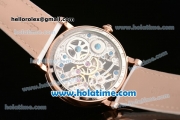 Cartier Rotonde De Swiss Manual Winding Rose Gold Case with White Leather Bracelet and Skeleton Dial