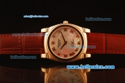 Rolex Cellini Swiss Quartz Rose Gold Case with Pink MOP Dial and Brown Leather Strap-Roman Markers