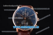 IWC Portugieser Chronograph Swiss Valjoux 7750 Automatic Rose Gold Case with Black Dial Arabic Number Markers and Brown Leather Strap