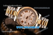 Rolex Day-Date II Asia 2813 Automatic Two Tone Case/Bracelet with White Dial and Gold Roman Numeral Markers