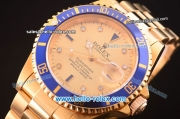 Rolex Oyster Perpetual Submariner Swiss ETA 2836 Automatic Full Gold with Blue Bezel and Rose Gold Dial 10Micron Plated-1:1 Original