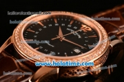 Patek Philippe Calatrava Swiss ETA 2824 Automatic Rose Gold Case with Black Dial Diamonds Bezel and Stick Markers