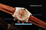 Breitling Chronomat B01 Chronograph Miyota Quartz Movement Steel Case with Rose Gold Bezel and Brown Leather Strap