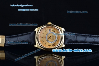 Rolex Sky-Dweller Asia 2813 Automatic Gold Case with Black Leather Strap and Yellow Dial
