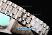 Rolex Day-Date Automatic Movement Full Steel with Blue Dial-Roman Markers and Diamond Bezel